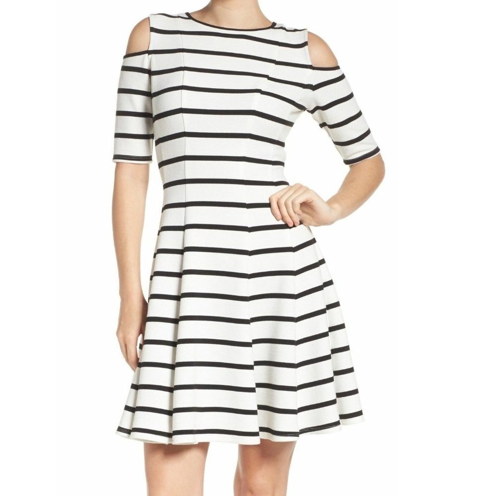 Gabby Skye Striped Cold-Shoulder Dress Size 14